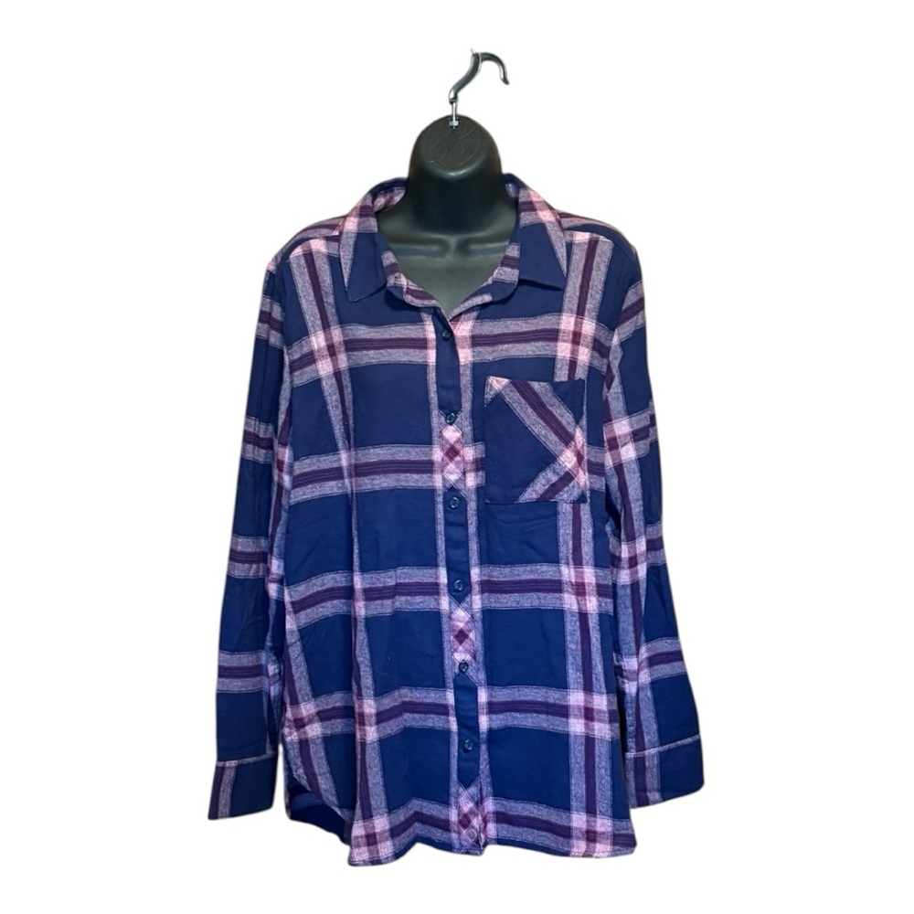 Blue and Pink Plaid Button-Up Shirt